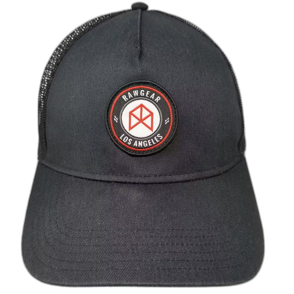 Rawgear Trucker Hat Black Red Snapback OS Adjustable Logo Patch Mesh Embroidered